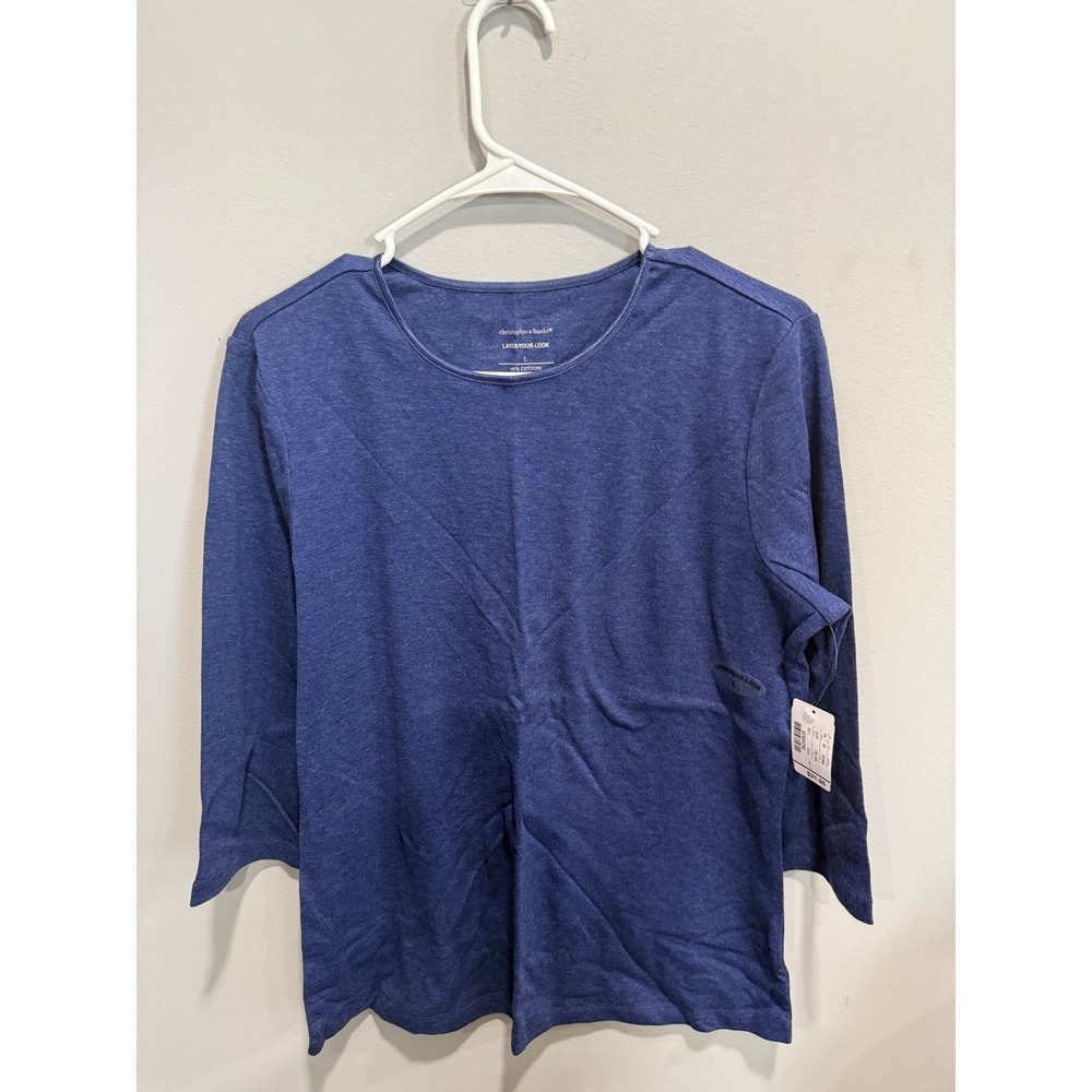 Christopher & Banks Layer-Your-Look Blue 3/4 Sleeve Scoop Neck Top Large NWT